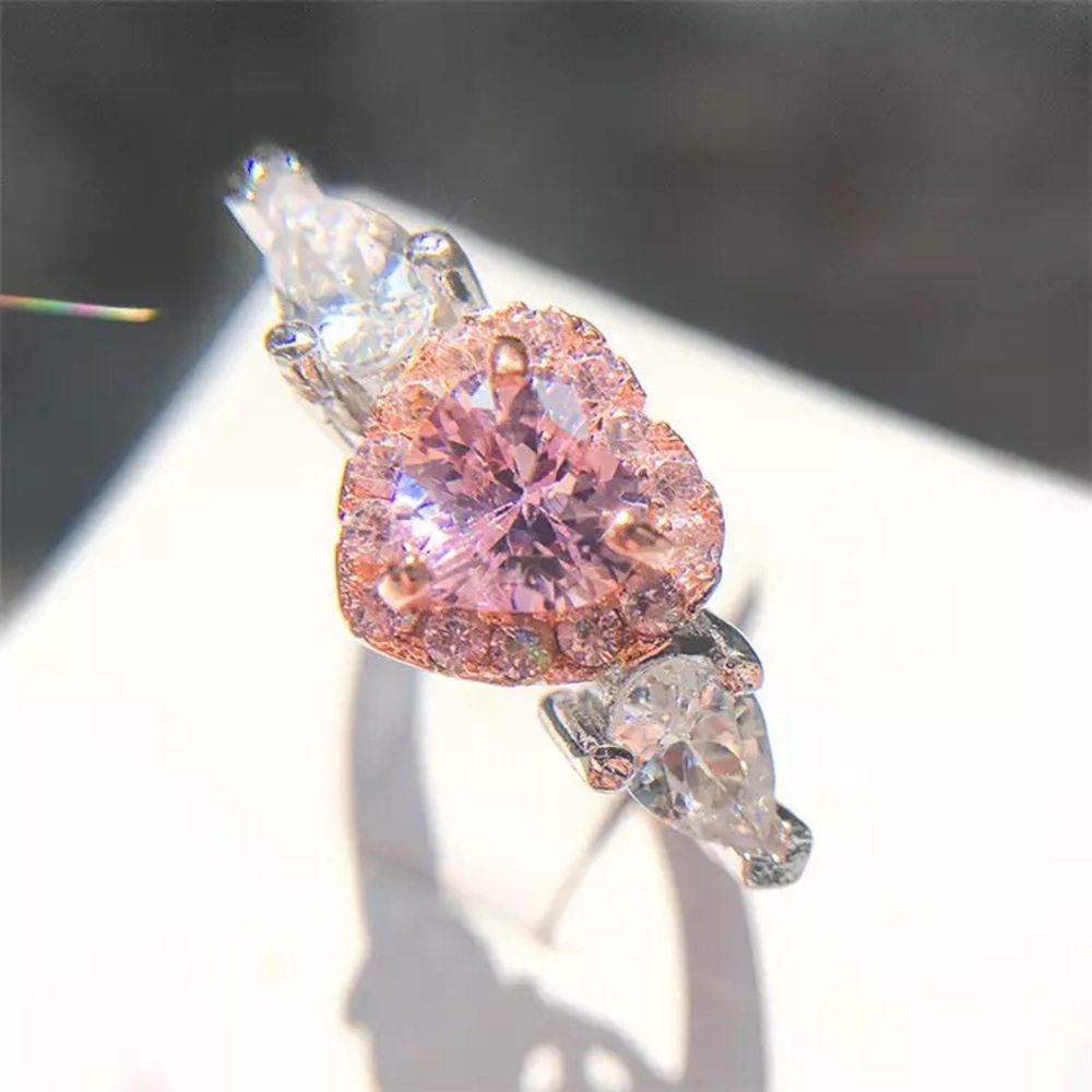 Heart ring pink cubic zirconia silver white gold plated love stone rings 6